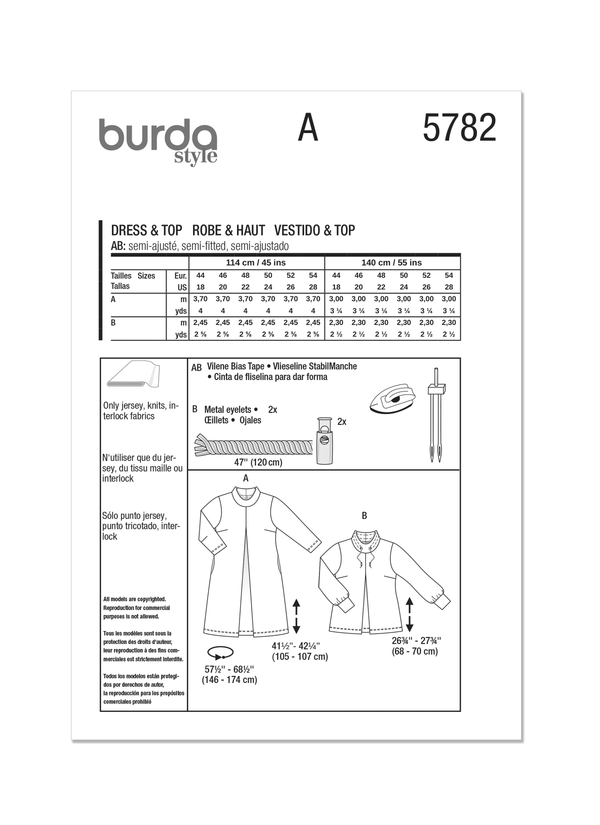 Burda Style Misses' Dress and Tunic Sewing Pattern B5782