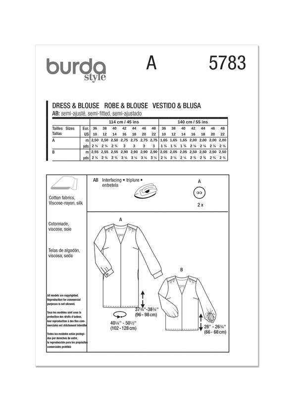 Burda Style Misses' Dress and Blouse Sewing Pattern B5783