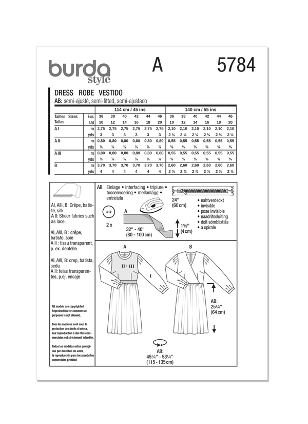 Burda Style Misses' Dress Sewing Pattern for Fashionistas B5784