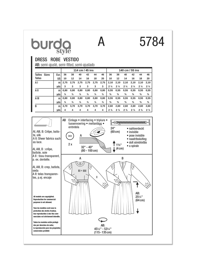 Burda Style Misses' Dress Sewing Pattern for Fashionistas B5784