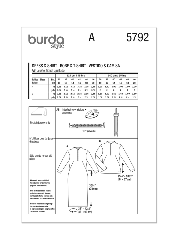 Burda Style Misses' Dress and Top Sewing Pattern B5792