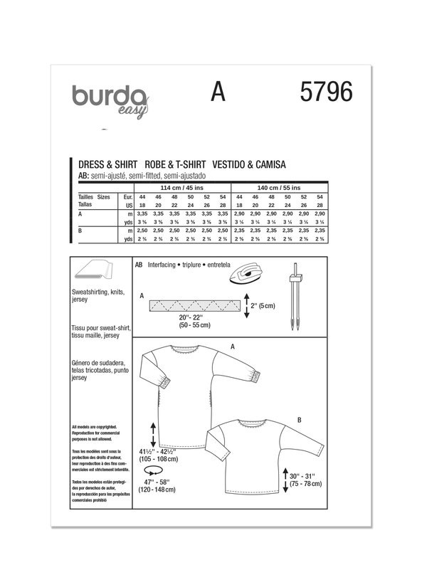 Burda Style Misses' Dress and Top Sewing Pattern B5796