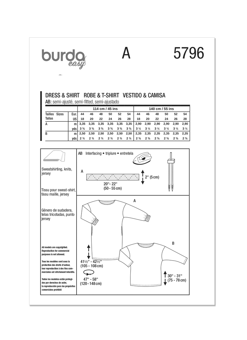 Burda Style Misses' Dress and Top Sewing Pattern B5796