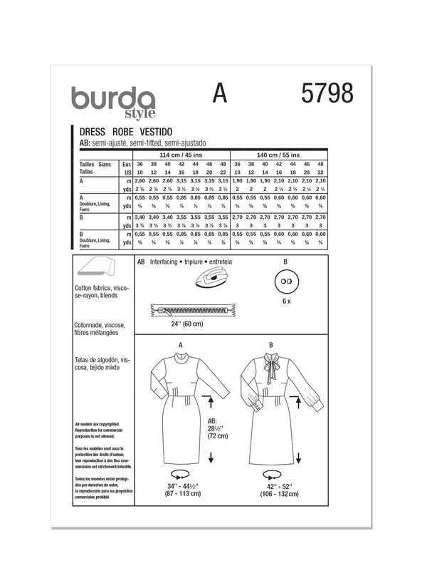 Burda Style Misses' Dress Sewing Pattern for Fashionistas B5798