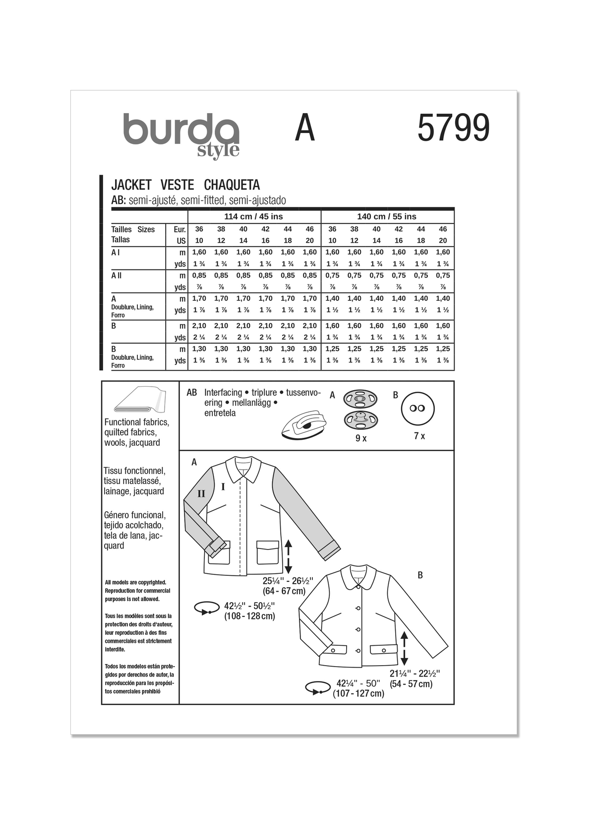 Burda Style Men's Jacket Sewing Pattern for Stylish Tailoring B5799