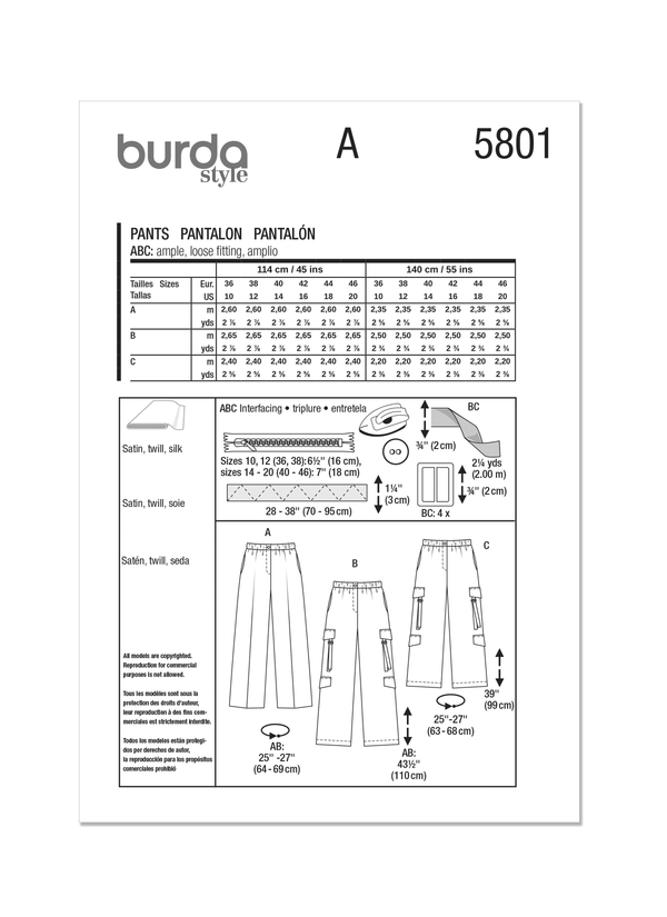 Burda Style Misses' Trouser Pants Sewing Pattern B5801