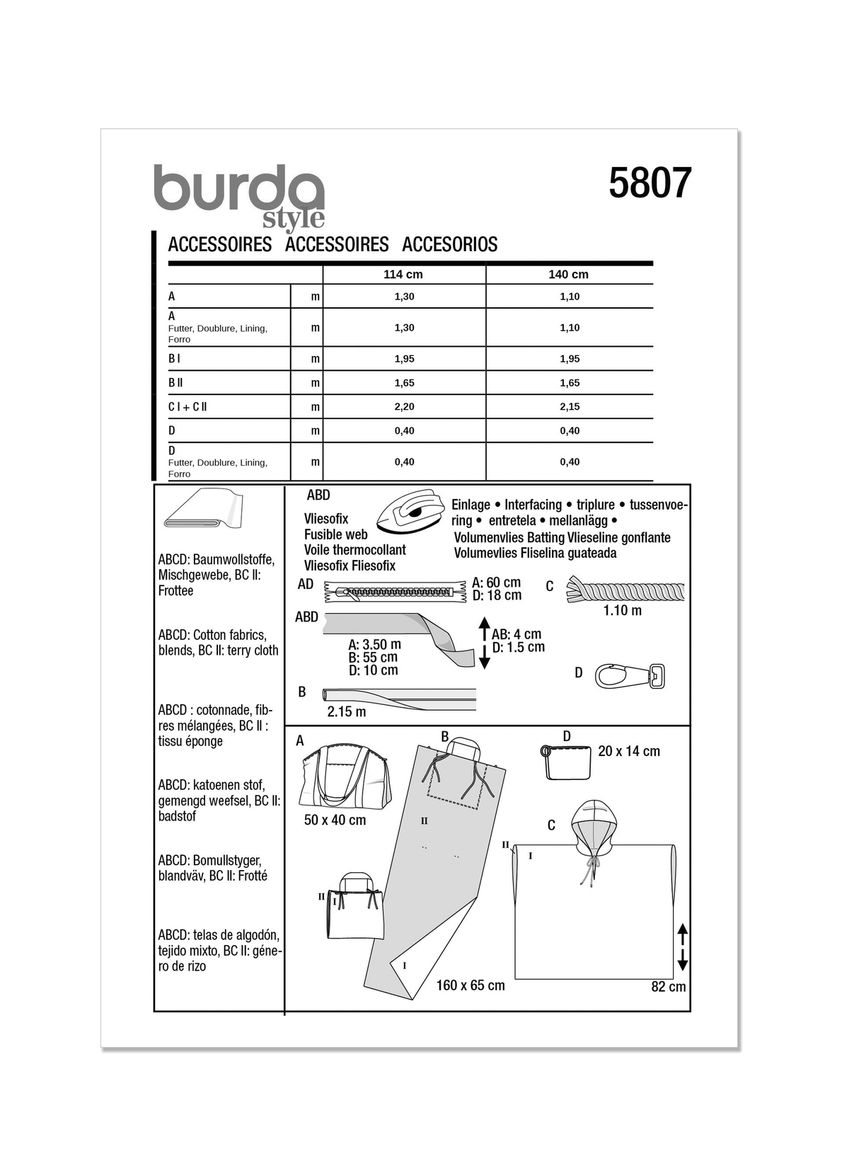 Burda Style Accessories Sewing Pattern for Creative Projects B5807