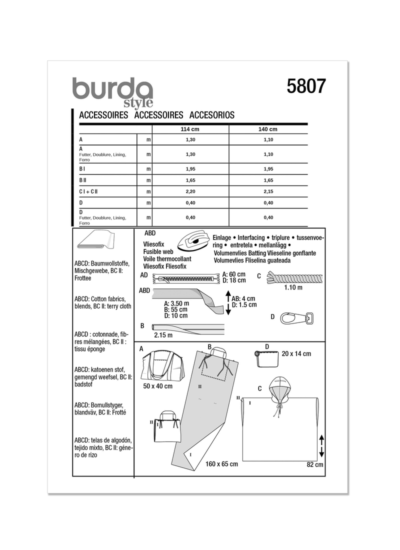 Burda Style Accessories Sewing Pattern for Creative Projects B5807