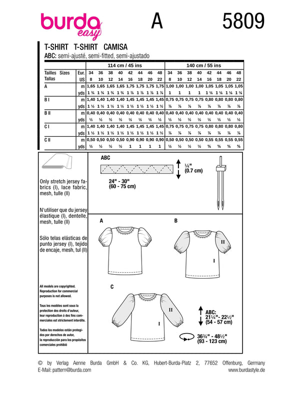 Burda Style Misses' Shirt Sewing Pattern for Fashionistas B5809