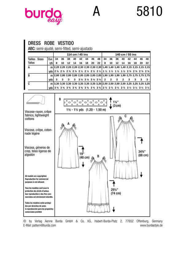 Burda Style Misses' Dress Sewing Pattern for Fashionistas B5810