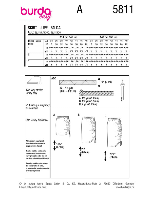 Burda Style Misses' Skirt Sewing Pattern for Fashionistas B5811