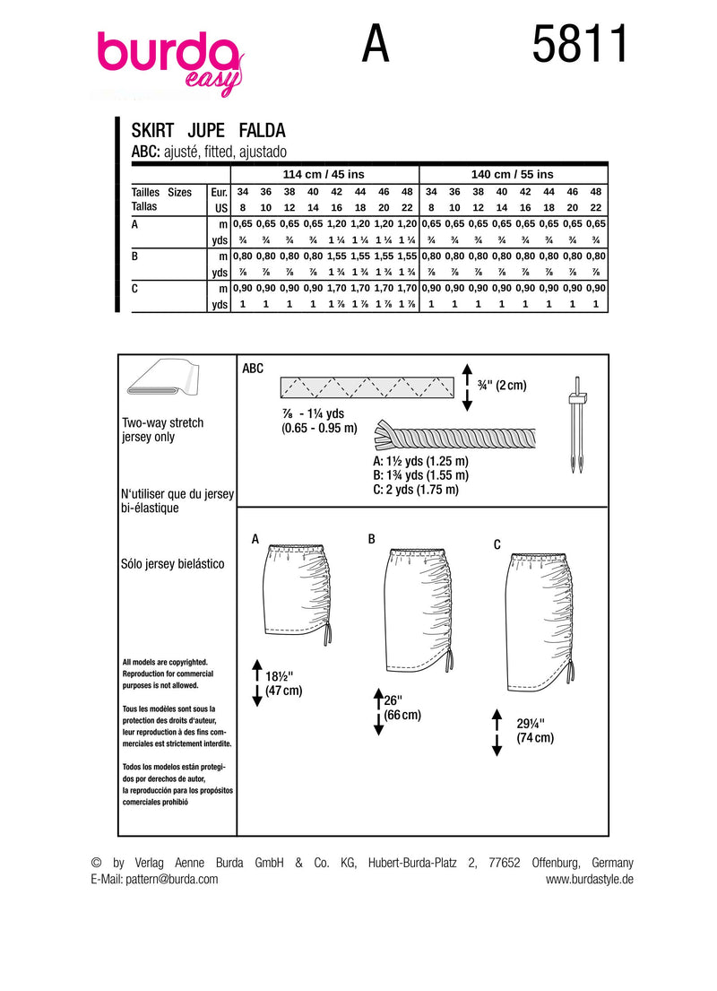 Burda Style Misses' Skirt Sewing Pattern for Fashionistas B5811