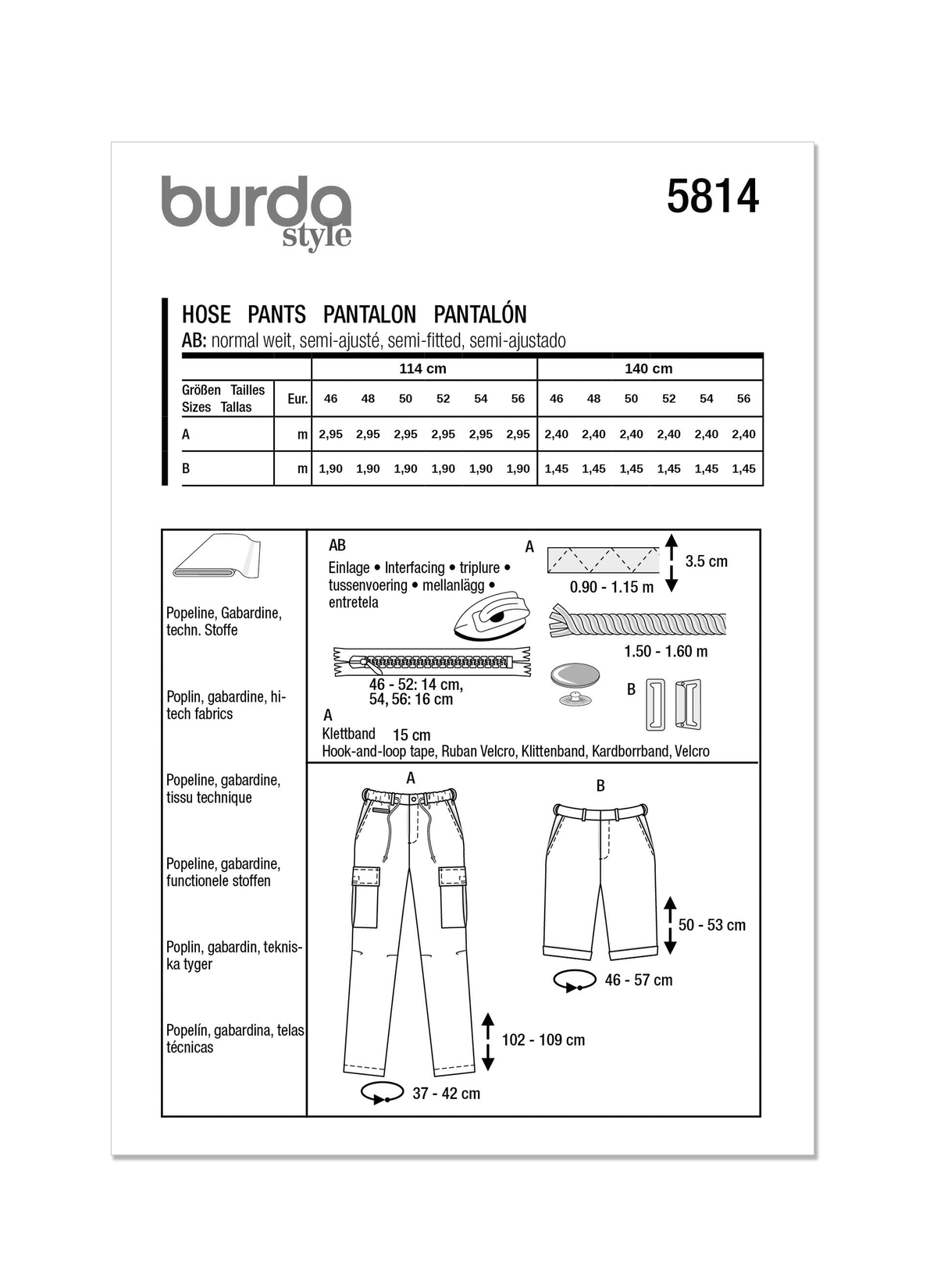 Burda Style Men's Pants Sewing Pattern for Tailored Fit B5814