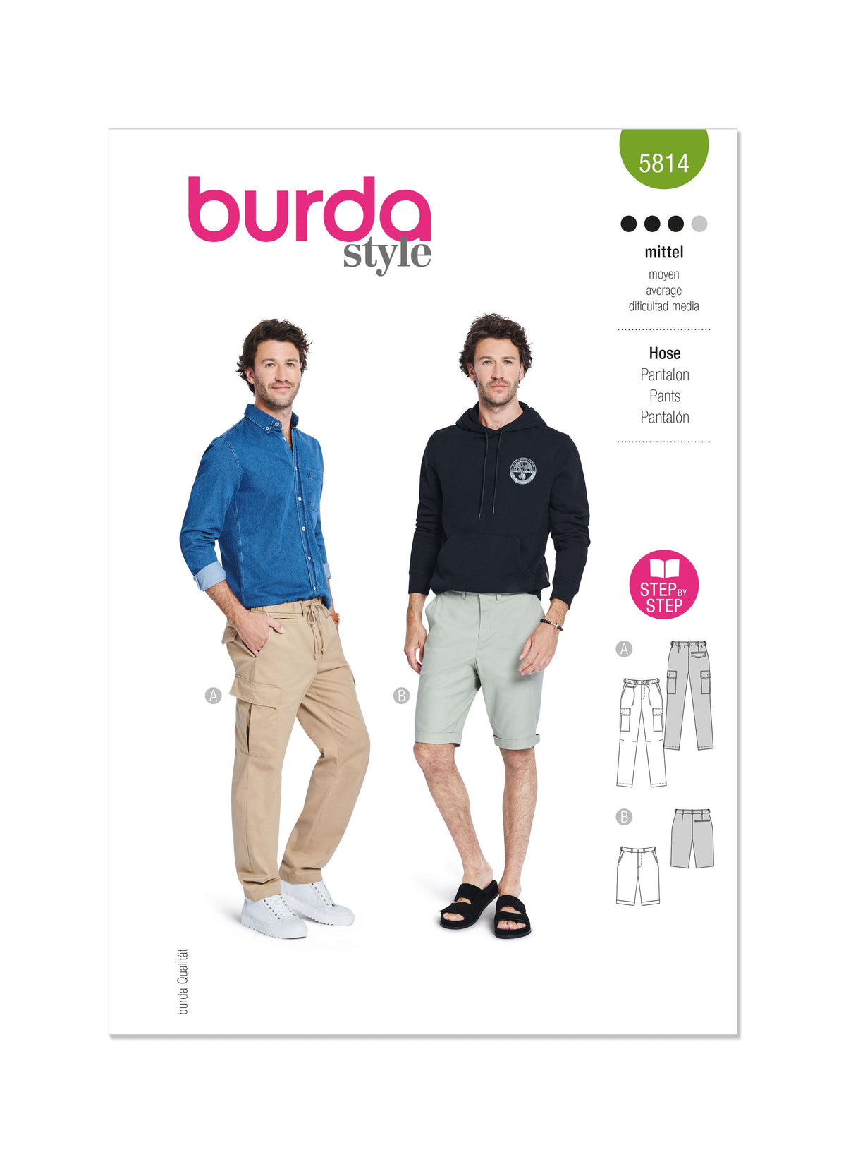 Burda Style Men's Pants Sewing Pattern for Tailored Fit B5814