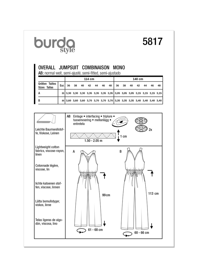 Burda Style Misses' Overall Sewing Pattern for Fashionistas B5817