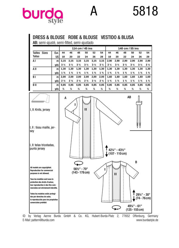 Burda Style Misses' Dress & Blouse Sewing Pattern B5818