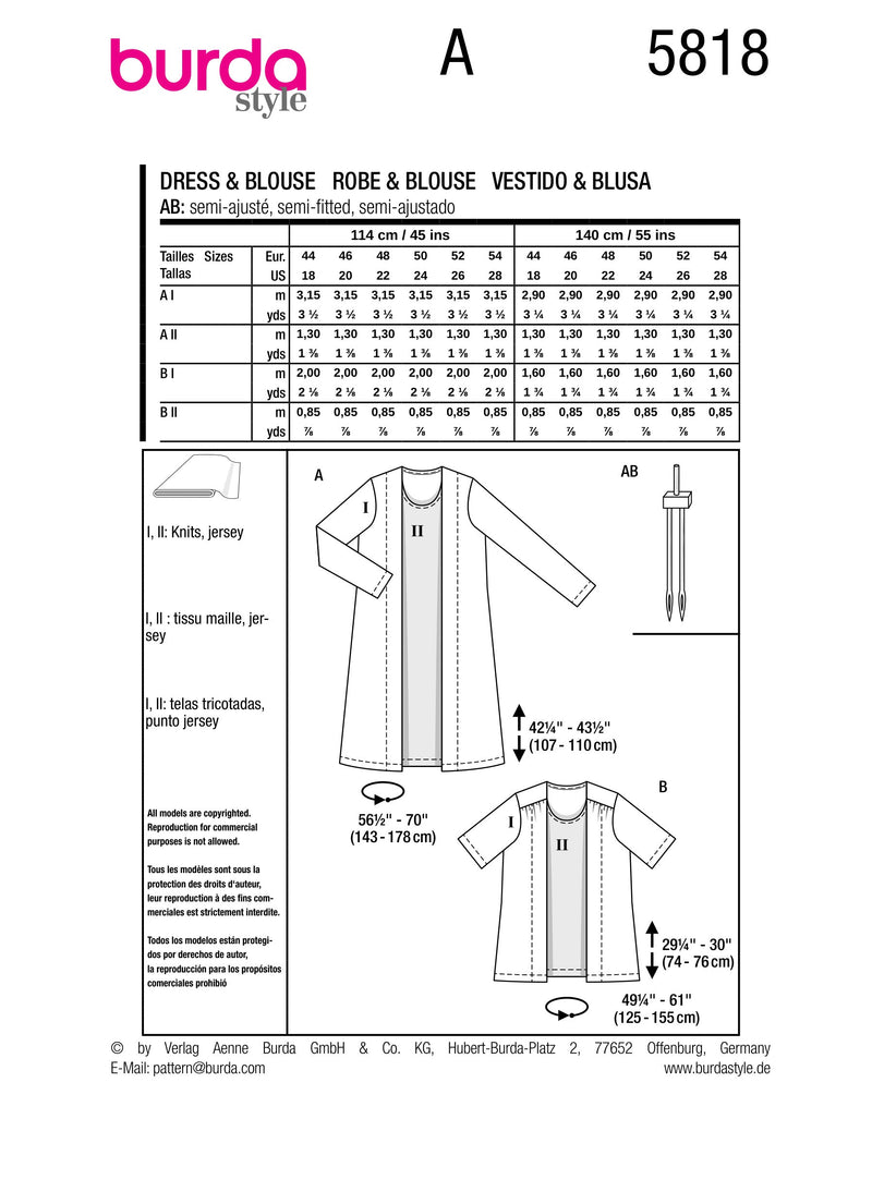 Burda Style Misses' Dress & Blouse Sewing Pattern B5818