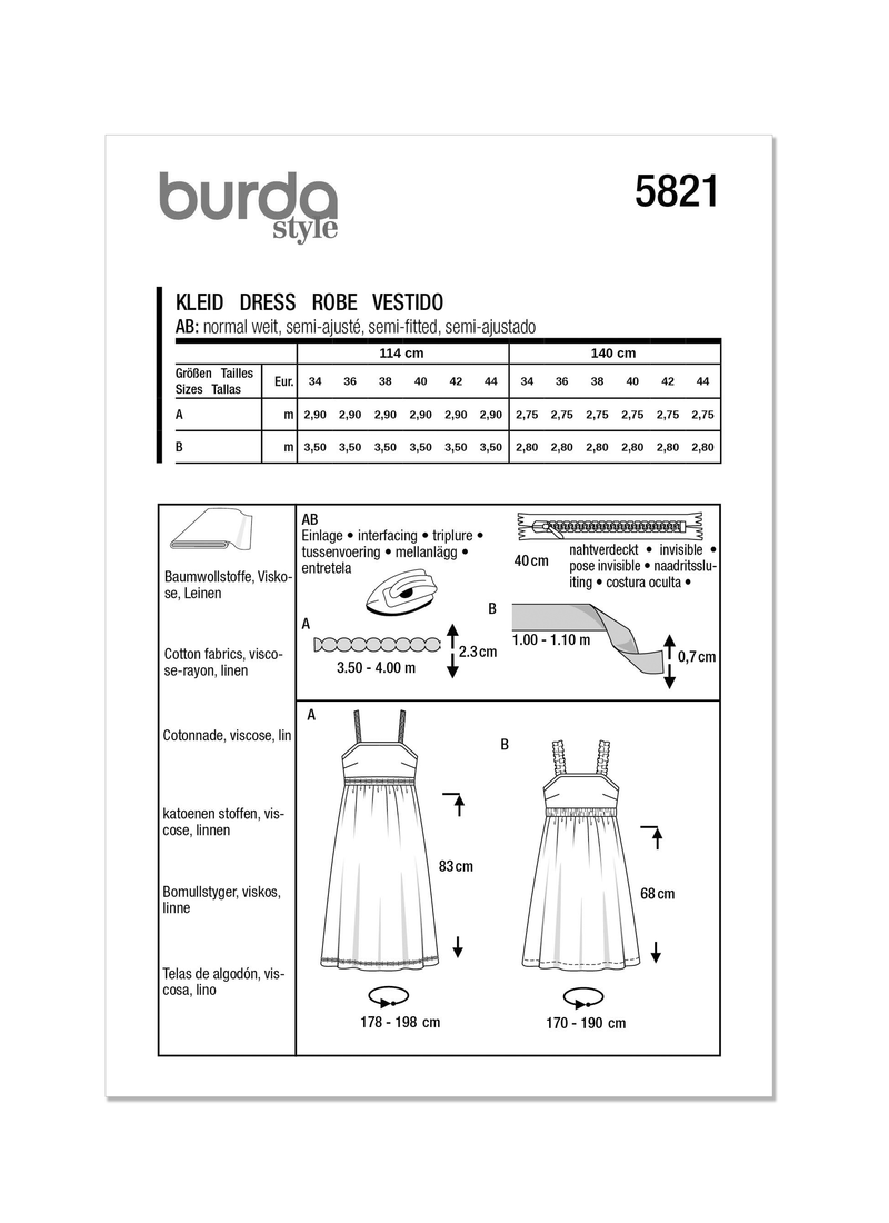 Burda Style Misses' Dress Sewing Pattern for Fashionistas B5821