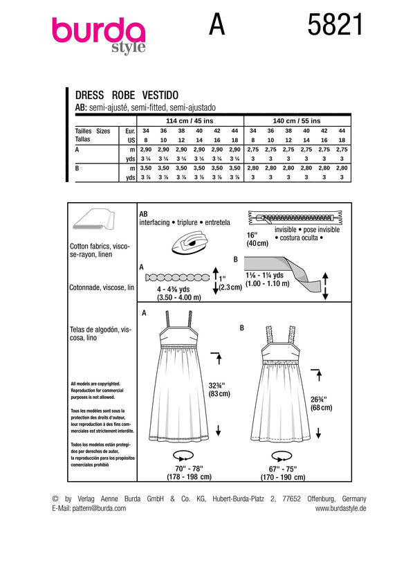 Burda Style Misses' Dress Sewing Pattern for Fashionistas B5821