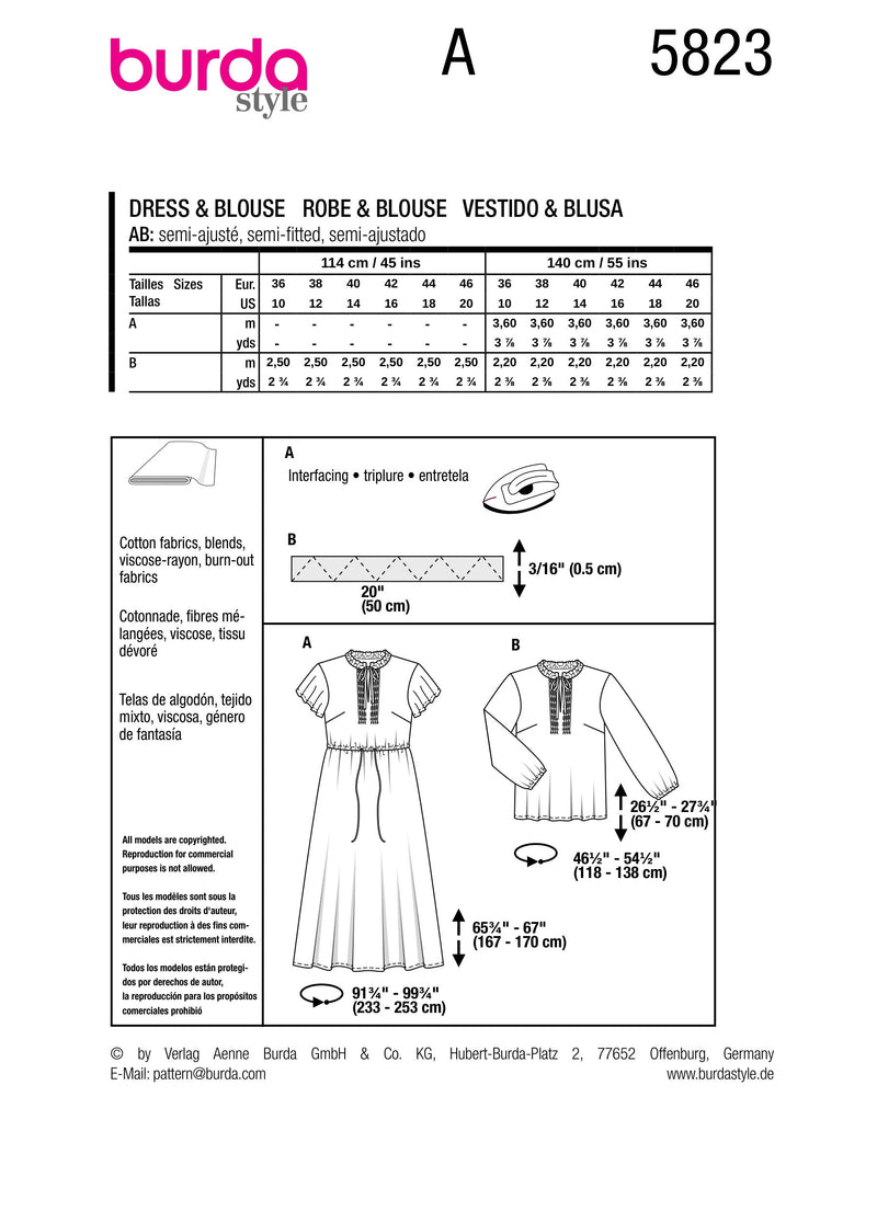 Burda Style Misses' Dress & Blouse Sewing Pattern B5823