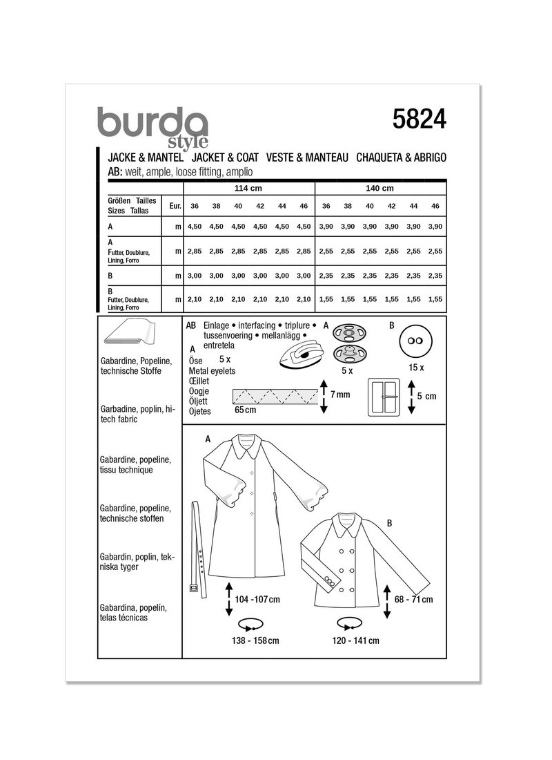 Burda Style Misses' Jacket & Coat Sewing Pattern B5824