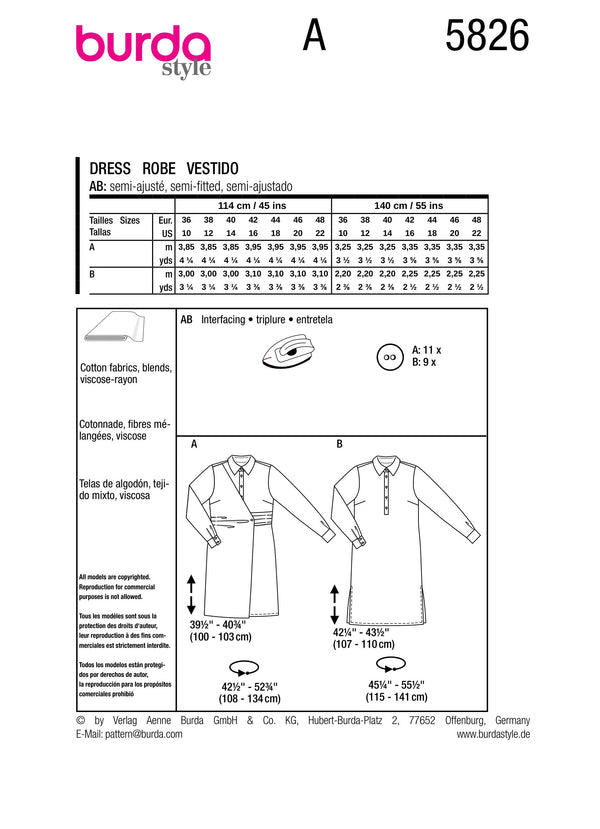 Burda Style Misses' Dress Sewing Pattern for Fashionistas B5826