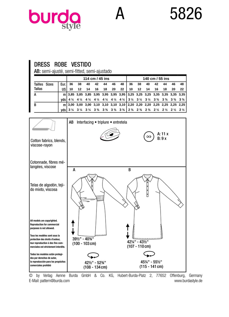Burda Style Misses' Dress Sewing Pattern for Fashionistas B5826