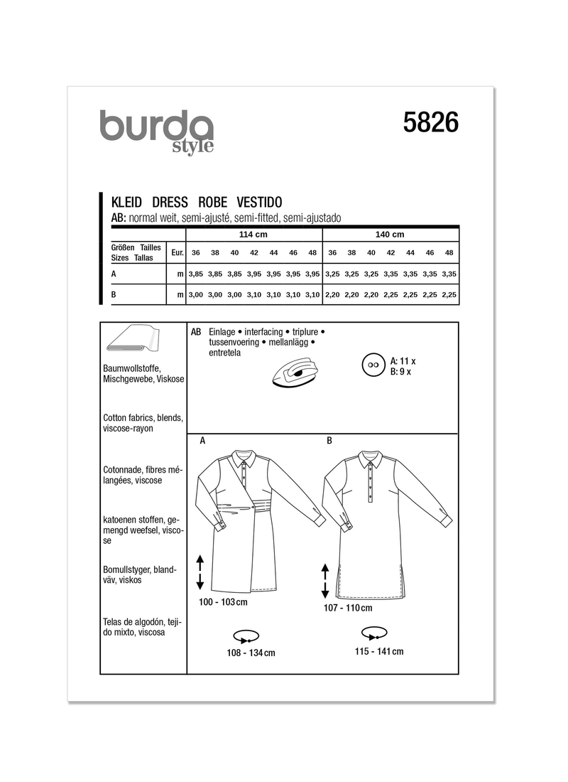 Burda Style Misses' Dress Sewing Pattern for Fashionistas B5826