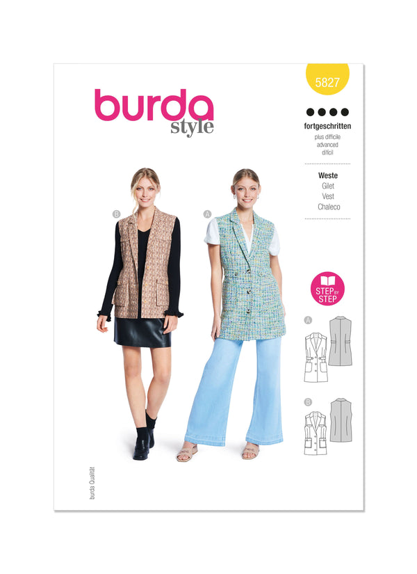 Burda Style Misses' Vest Sewing Pattern for Fashionistas B5827