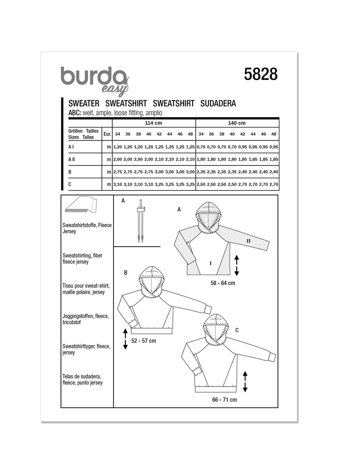 Burda Style Misses' Sweater Sewing Pattern Guide B5828