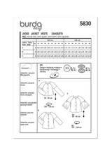 Burda Style Misses' Jacket Sewing Pattern for Fashionistas B5830
