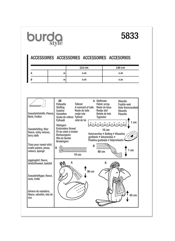 Burda Style Stuffed Animals Sewing Pattern Guide B5833