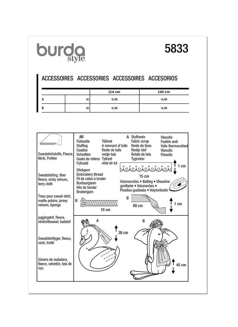 Burda Style Stuffed Animals Sewing Pattern Guide B5833