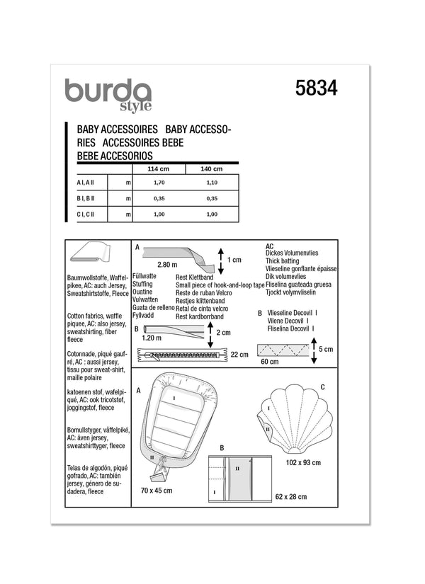 Burda Style Baby Accessories Sewing Pattern for Creative Projects B5834