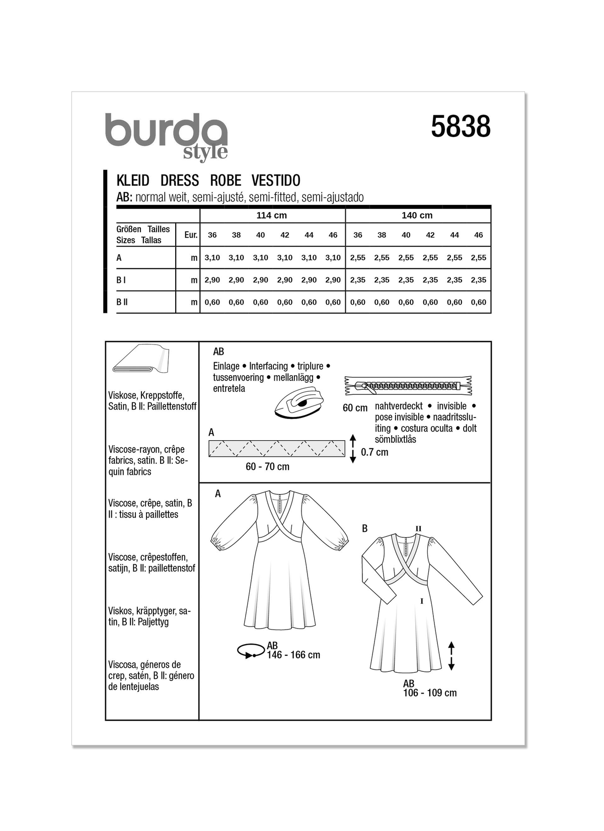 Burda Style Misses' Dress Sewing Pattern for Fashionistas B5838