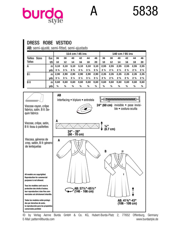 Burda Style Misses' Dress Sewing Pattern for Fashionistas B5838