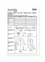 Burda Style Misses' Coat & Vest Sewing Pattern B5840