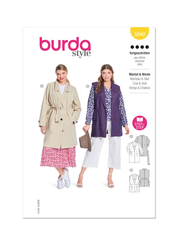 Burda Style Misses' Coat & Vest Sewing Pattern B5840