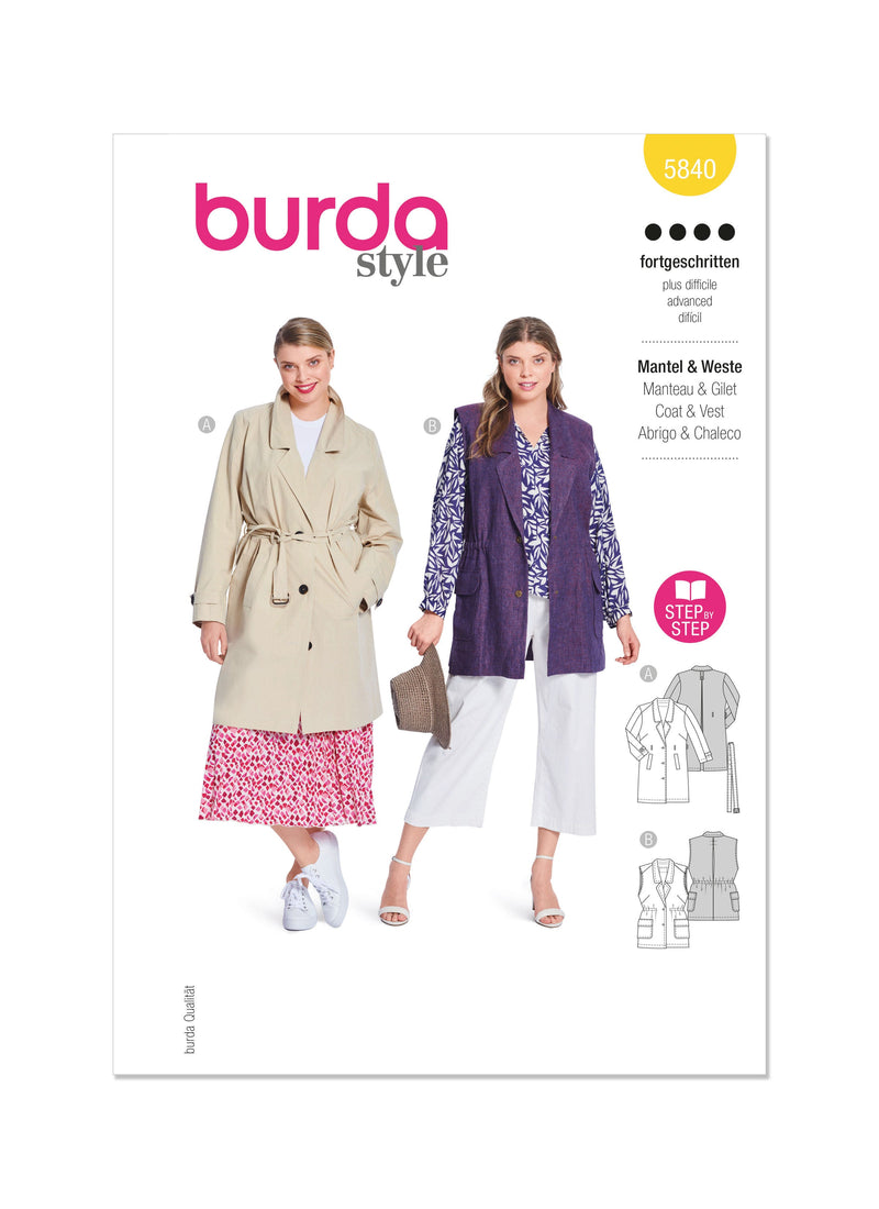 Burda Style Misses' Coat & Vest Sewing Pattern B5840