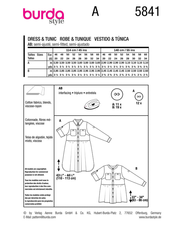 Burda Style Misses' Dress & Tunic Sewing Pattern B5841