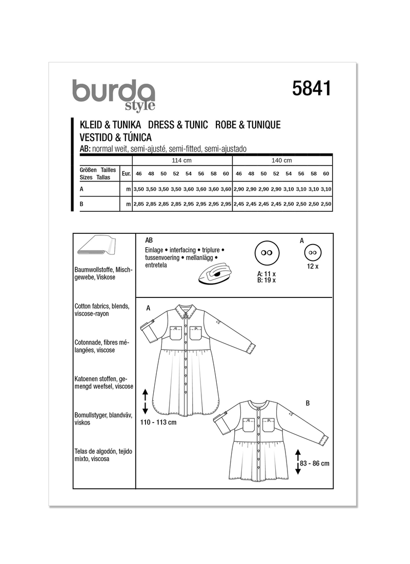 Burda Style Misses' Dress & Tunic Sewing Pattern B5841