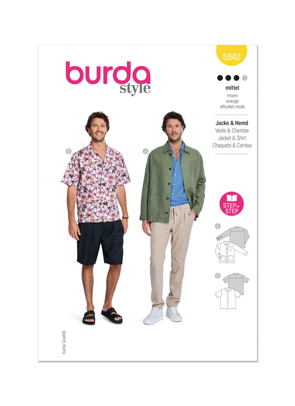 Burda Style Men's Shirt Sewing Pattern for Stylish Tailoring B5842