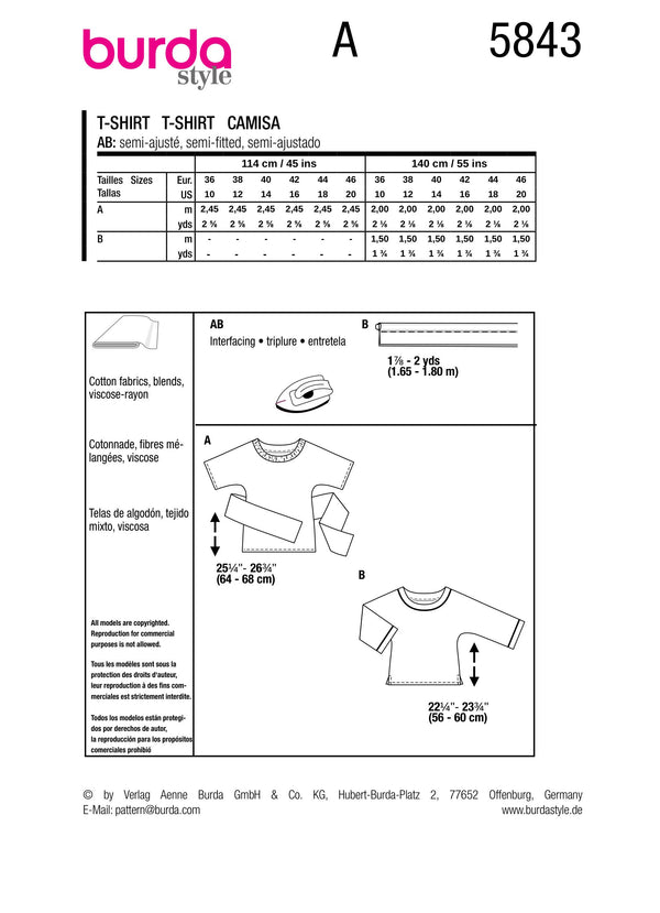 Burda Style Misses' Shirt Sewing Pattern for Fashionistas B5843