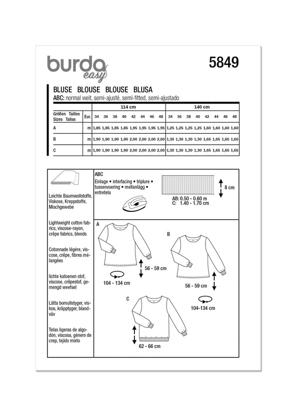 Burda Style Misses' Blouse Sewing Pattern for Fashionistas B5849