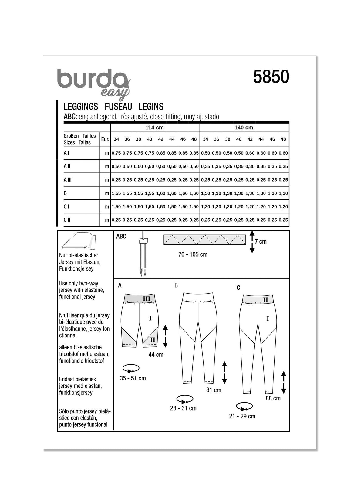 Burda Style Misses' Leggings Sewing Pattern for Fashionistas B5850