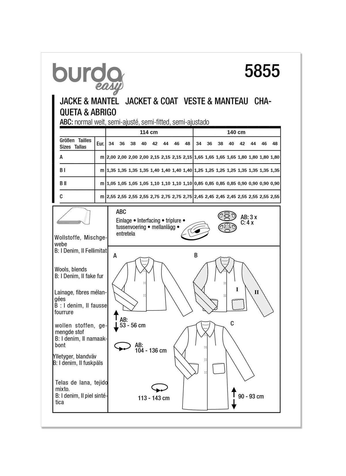 Burda Style Misses' Jacket & Coat Sewing Pattern B5855