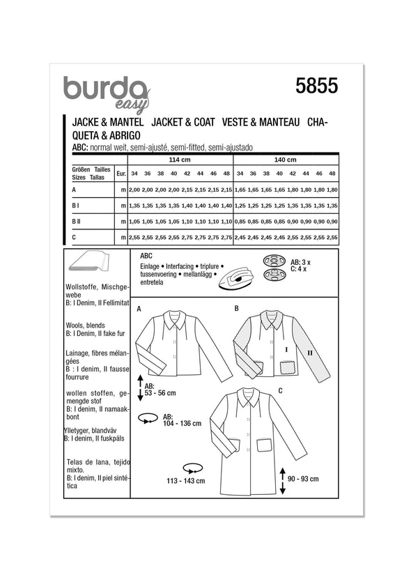 Burda Style Misses' Jacket & Coat Sewing Pattern B5855