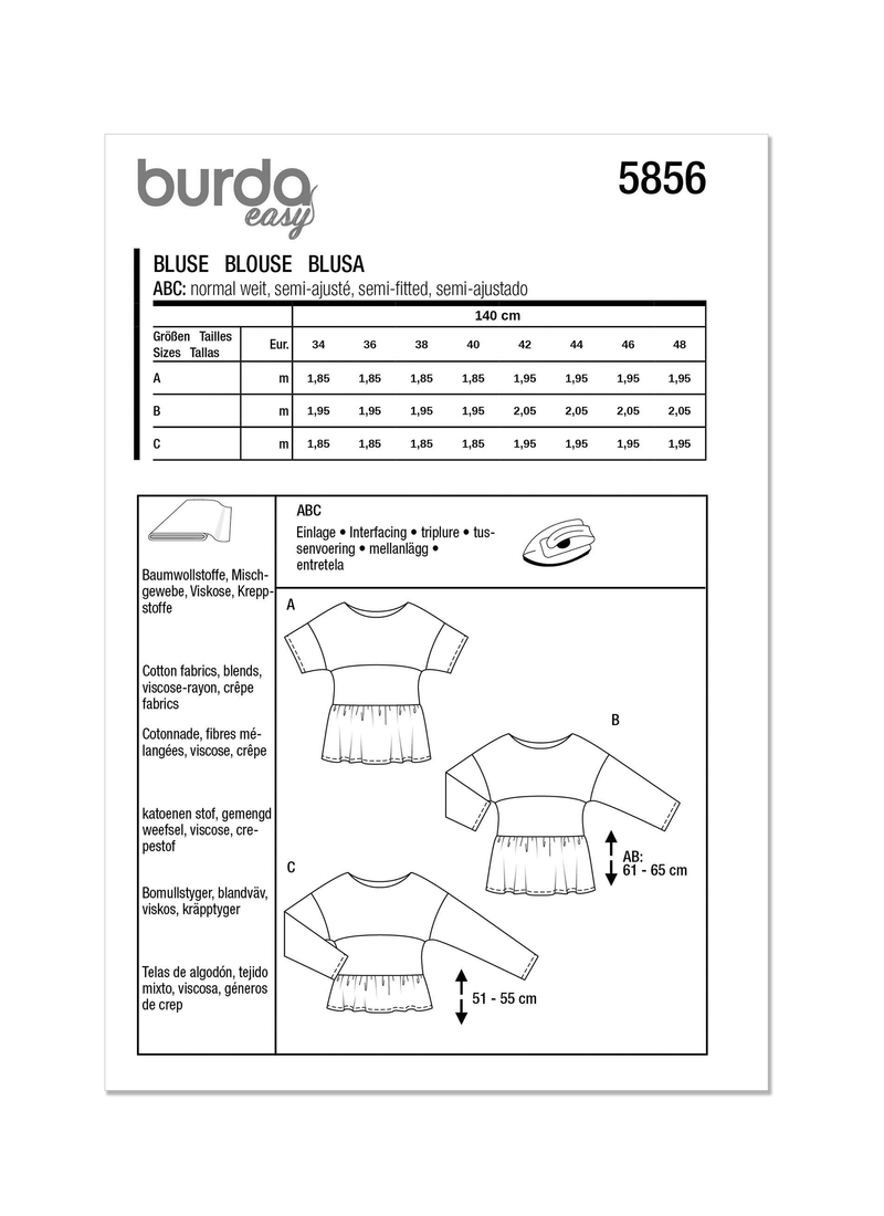 Burda Style Misses' Blouse Sewing Pattern for Fashionistas B5856