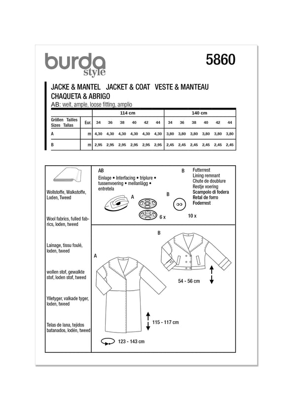 Burda Style Misses' Jacket & Coat Sewing Pattern B5860