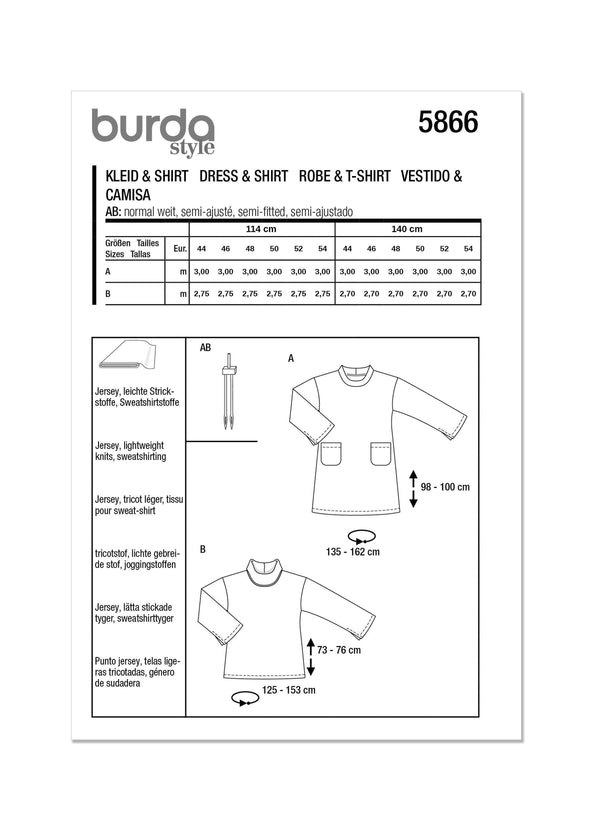 Burda Style Misses' Dress & Top Sewing Pattern B5866